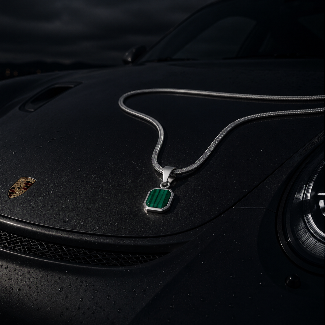 Silver Emerald Stone Necklace