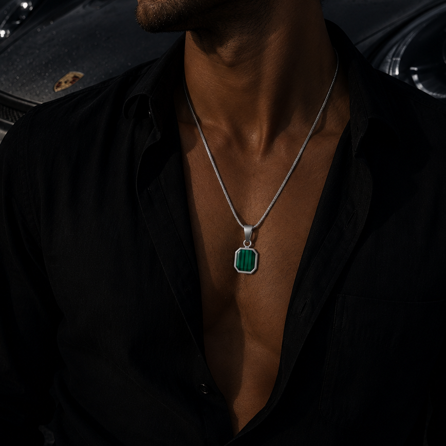 Silver Emerald Stone Necklace
