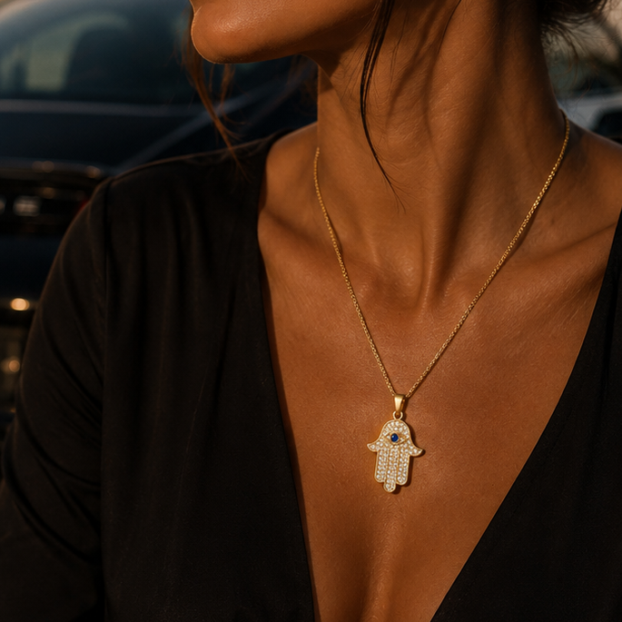 Golden Hand Necklace Blue Eye